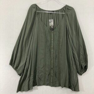 New Spense Blouse size 3X Dark Green Pintuck Soft Flowy Puff Sleeve Boho